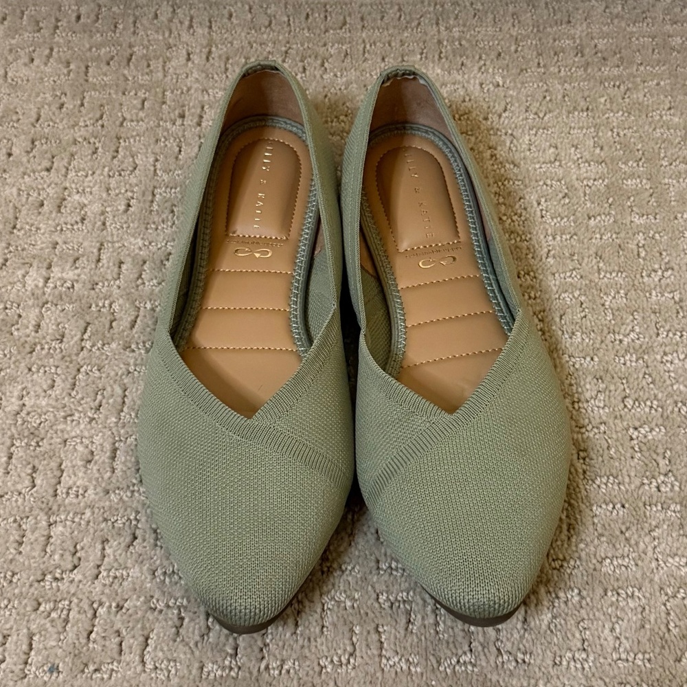 Kelly & Katie Pointed Toe Knit Flats (Size 10) Sage Green Minimalist